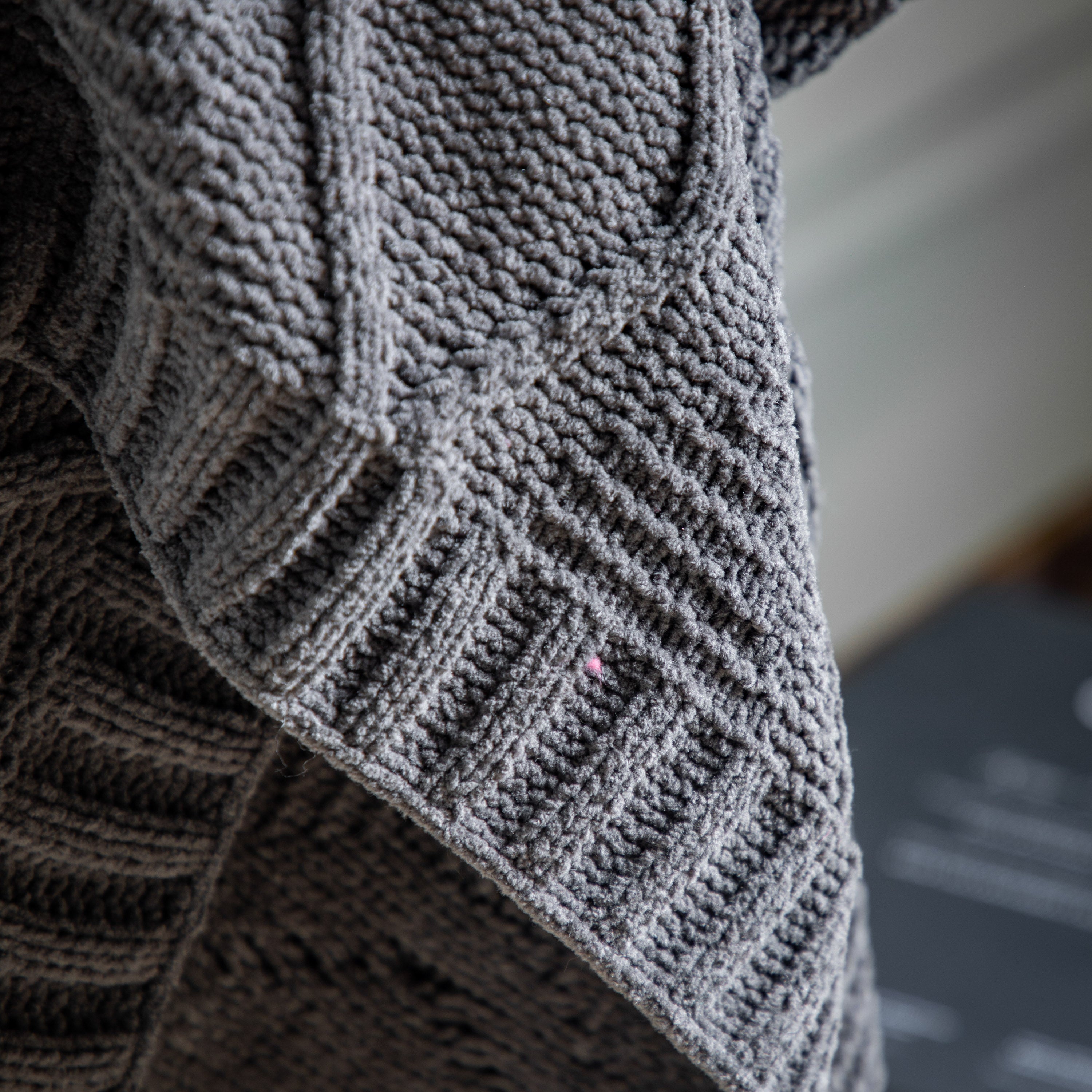 Chenille Grey Knit Cable Throw